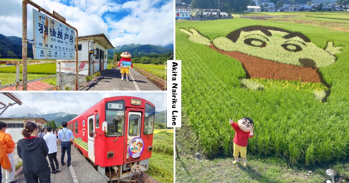 【日本】一路拍不停！　秋田鐵路推「蠟筆小新主題稻田藝術」　可愛電車內裝超夢幻